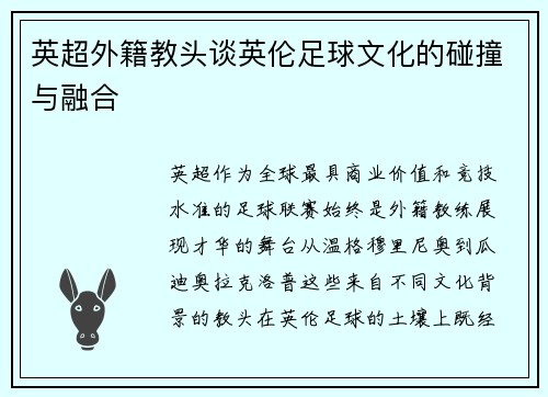 英超外籍教头谈英伦足球文化的碰撞与融合