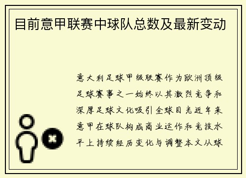 目前意甲联赛中球队总数及最新变动